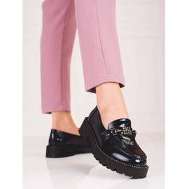 Women's lacquered moccasins on a thick Shelovet sole, navy blue 1