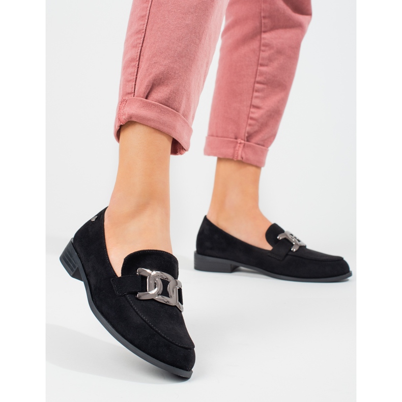 Ladies' black suede loafers 1
