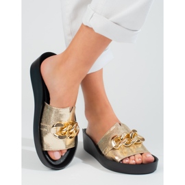 Comfortable golden women's Shelovet slippers with a chain 1