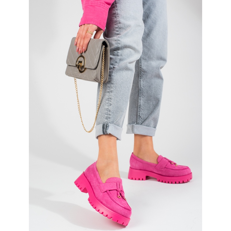 Shelovet pink suede platform loafers 1