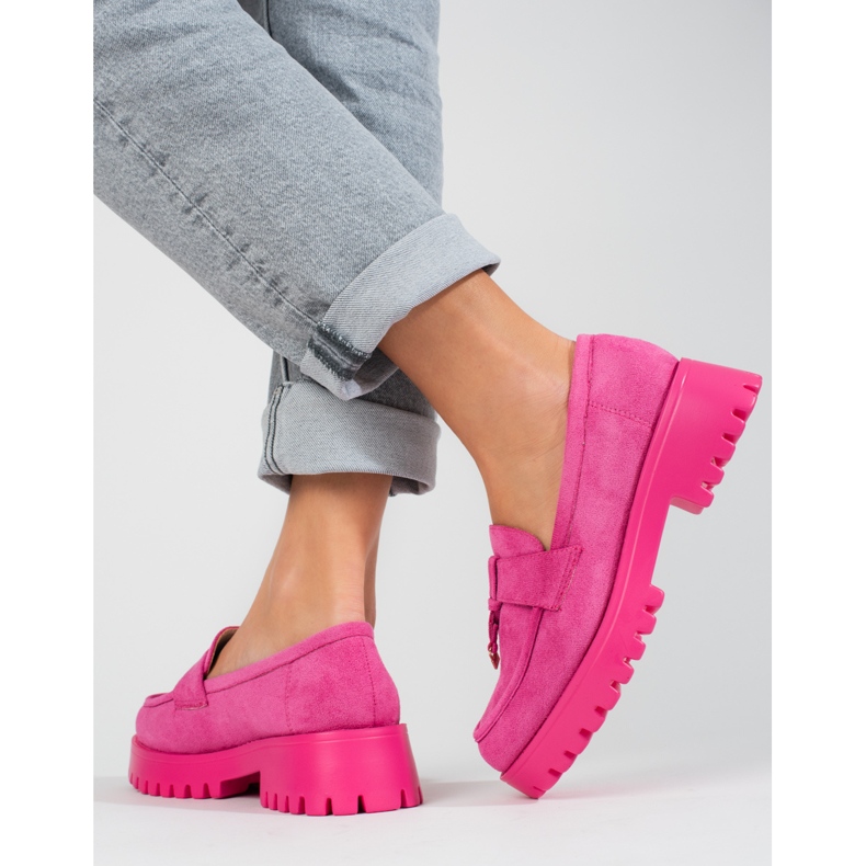 Shelovet pink suede platform loafers 2