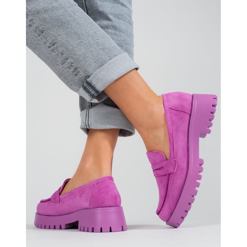 Purple women's moccasins on the platform Shelovet suede violet pink 2