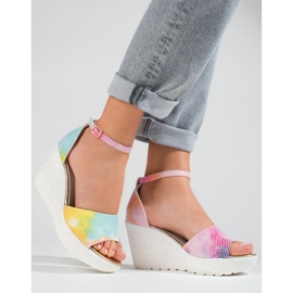 Shelovet women's high wedge sandals multicolored 2