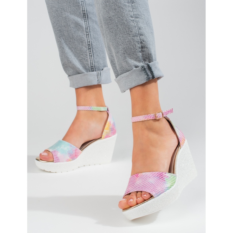 Shelovet women's high wedge sandals multicolored 1