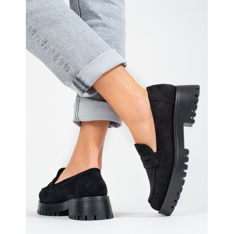 Women's platform loafers Shelovet suede black 2