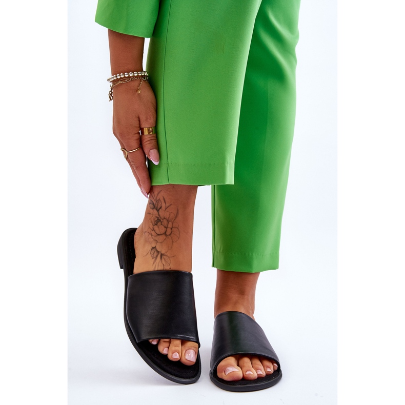 Women's Leather Smooth Slippers Black Cerise 1