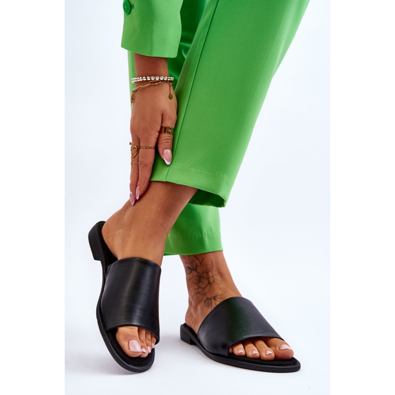 Women's Leather Smooth Slippers Black Cerise 2