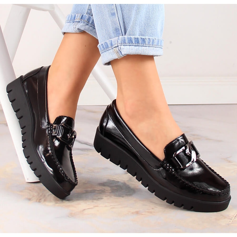 Lacquered women's moccasins on the black platform Sergio Leone MK757 1