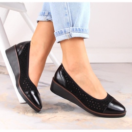 Women's openwork wedge pumps black Jezzi RMR2265-2 1