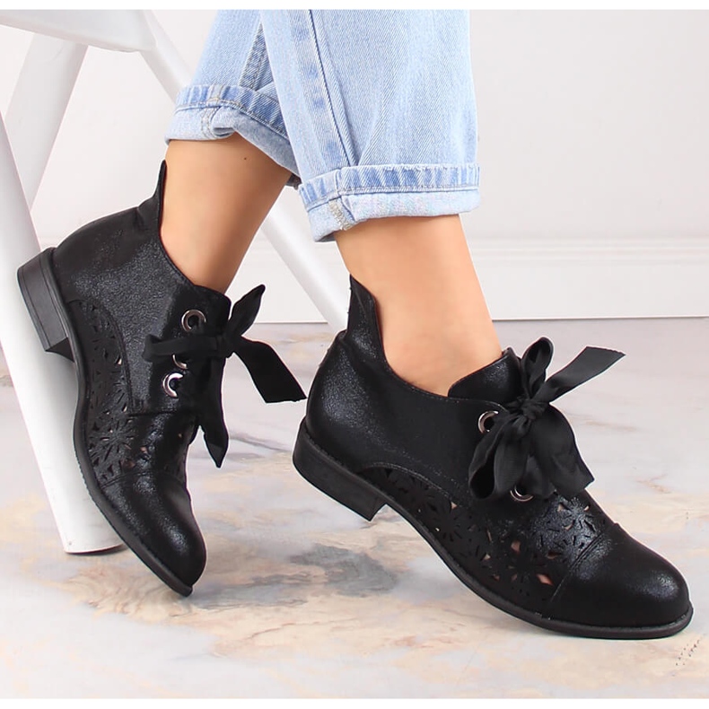 Women's openwork flat black boots Jezzi ASA142-6A 1