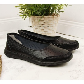 Women's openwork leather ballerinas black eVento 3621 3