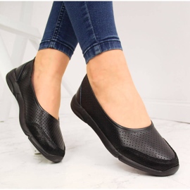 Women's openwork leather ballerinas black eVento 3621 2