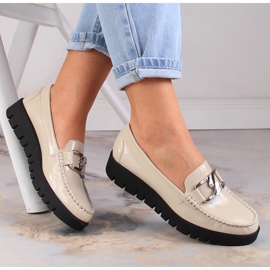 Women's beige lacquered moccasins on the platform Sergio Leone MK757 1