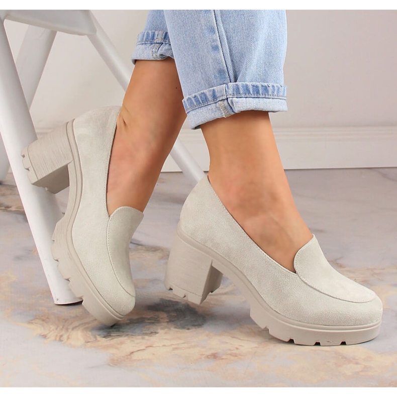 Women's suede high heels and gray platform shoes Potocki SZ12040 beige grey 1