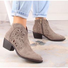 Women's openwork suede cowboy boots gray Jezzi RMR1921-42 grey 2