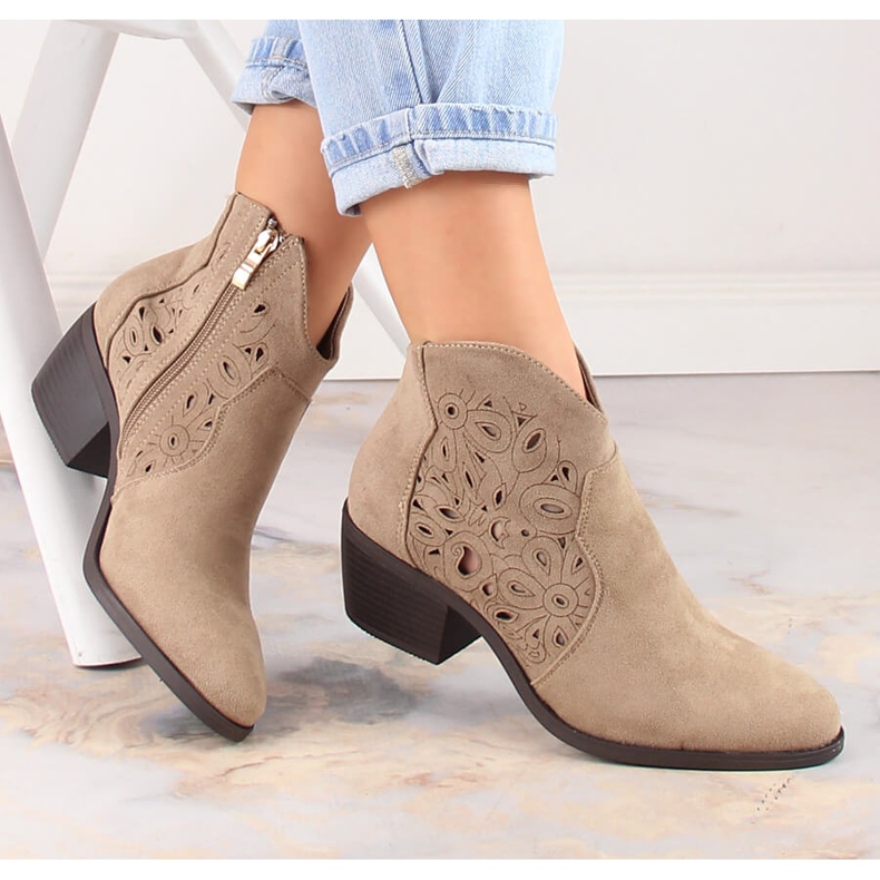 Women's cowboy boots openwork suede beige Jezzi RMR1921-42 1