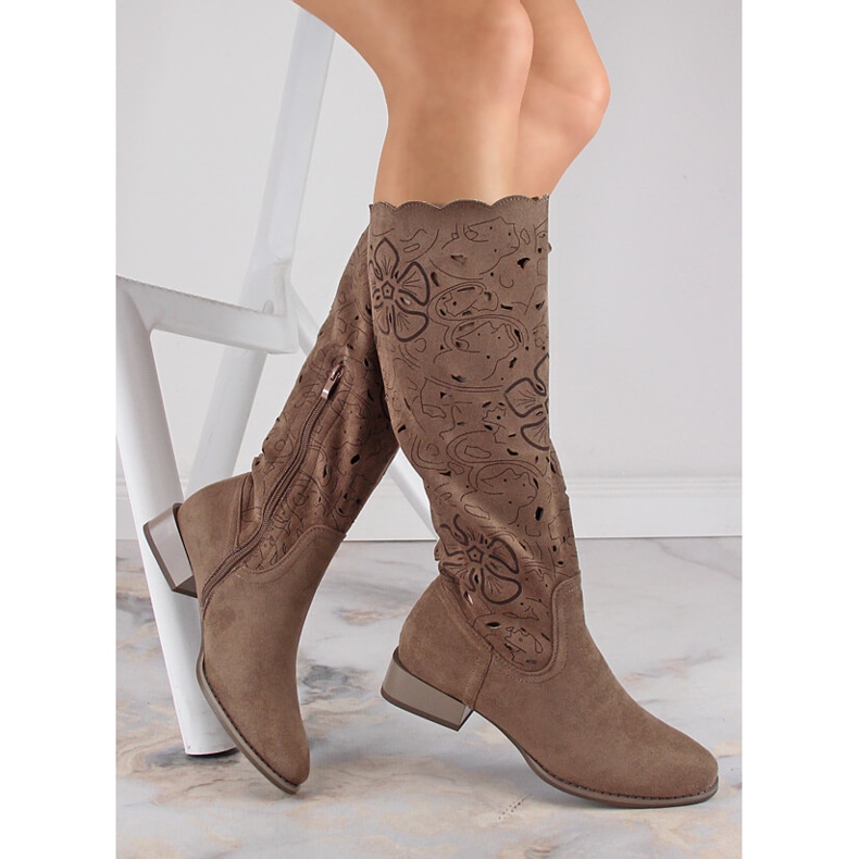 M. DASZYŃSKI Women's spring openwork suede boots brown M.Daszyński SA197-18 1