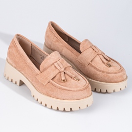 Women's suede loafers on the Shelovet platform beige 1