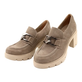 Lemar Elegant Brogues On Heel With Dark Silver Beige Harmell Decoration 4