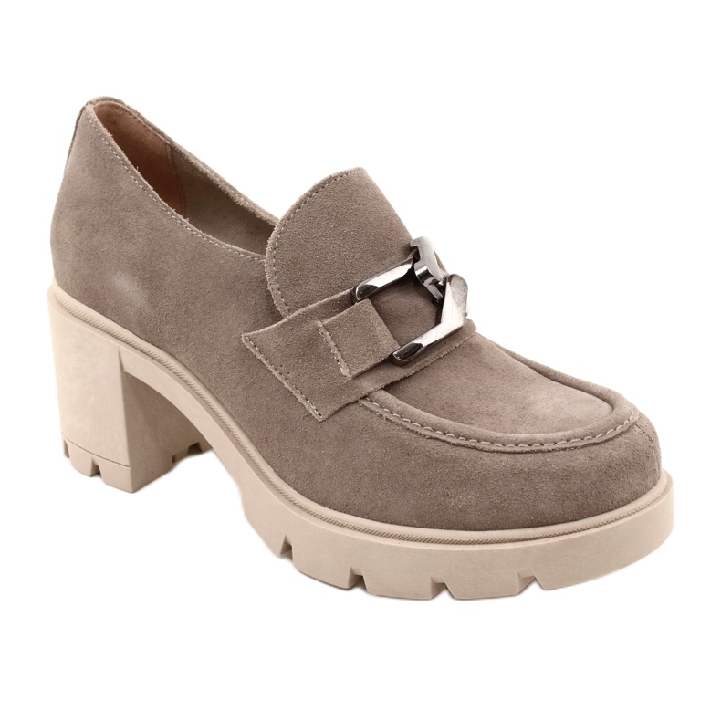 Lemar Elegant Brogues On Heel With Dark Silver Beige Harmell Decoration 2