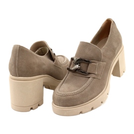Lemar Elegant Brogues On Heel With Dark Silver Beige Harmell Decoration 5