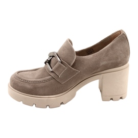 Lemar Elegant Brogues On Heel With Dark Silver Beige Harmell Decoration 3