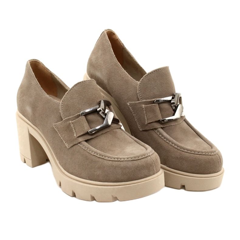 Lemar Elegant Brogues On Heel With Dark Silver Beige Harmell Decoration 6