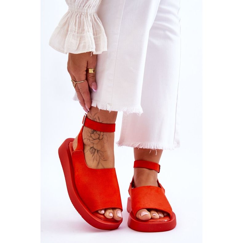 FG2 Comfortable Women's Platform Sandals Dark Orange Rubie 1