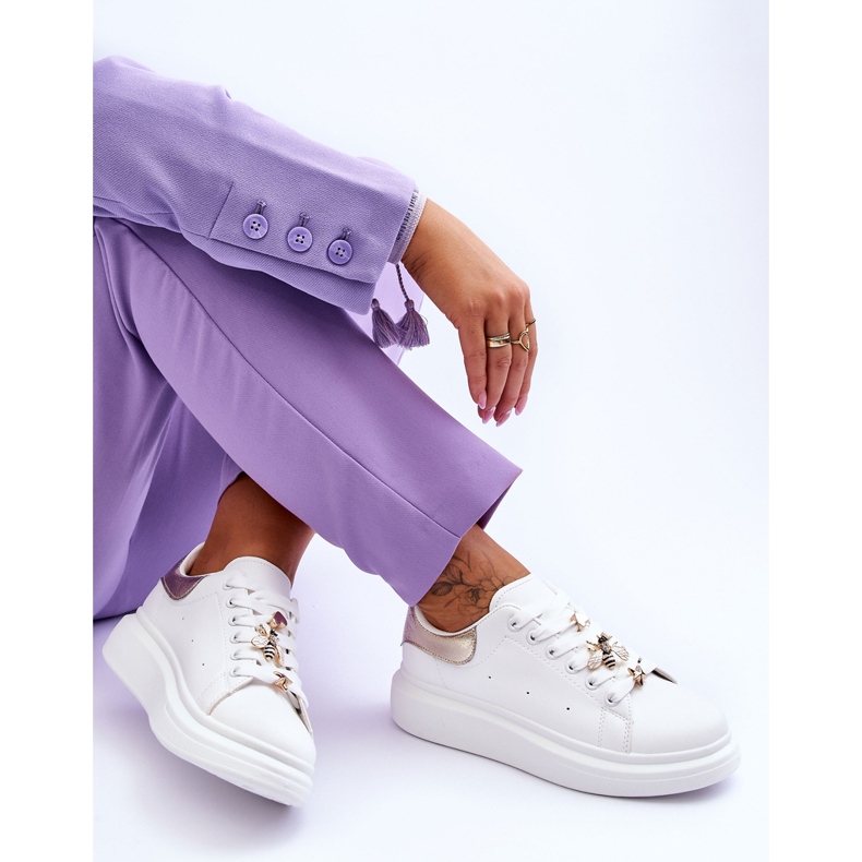 FG2 Women's Sports Shoes On A Massive Platform White And Gold Chante 1