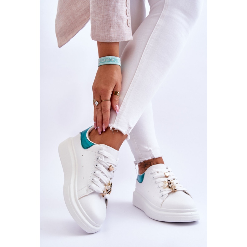 FG2 Women's Sports Shoes On A Massive Platform White And Green Chante 2