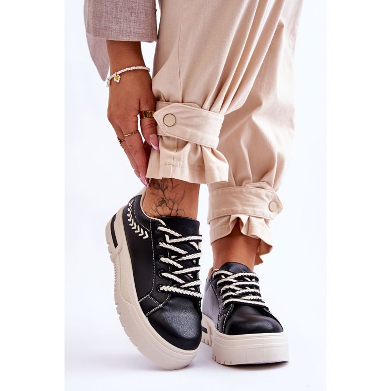 FG2 Comfortable Women's Sport Shoes On The Platform Black And Beige Devan 1