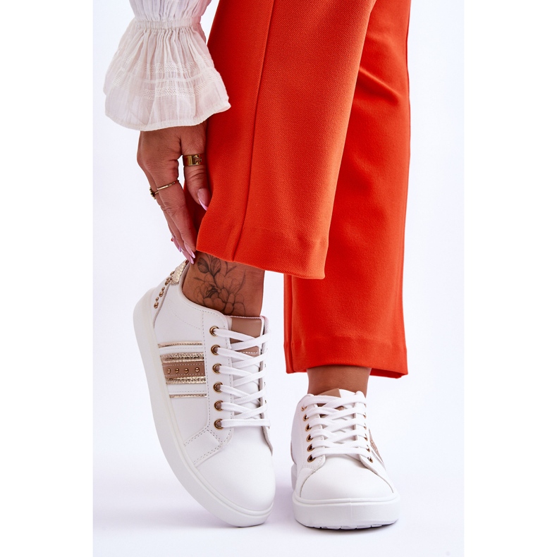 Women's Leather Sneakers With Studs White And Gold Dory 1