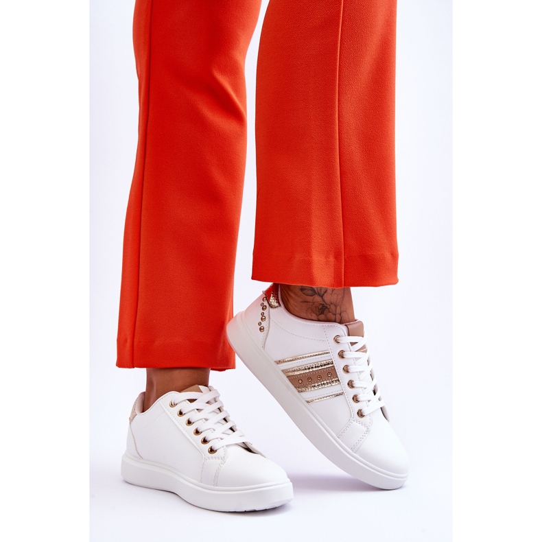 Women's Leather Sneakers With Studs White And Gold Dory 2