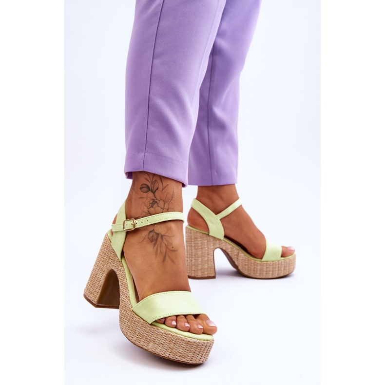 Comfortable Suede Sandals On A Chunky Heel Light Green Elishia 2