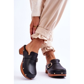 FI1 Women's Leather Slippers Clogs Black Fanett 2