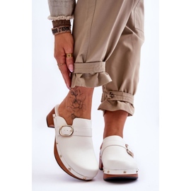 FI1 Women's Leather Slippers Clogs White Fanett 1