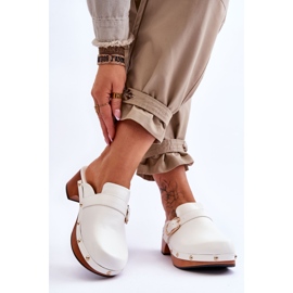 FI1 Women's Leather Slippers Clogs White Fanett 2
