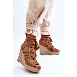 Suede Openwork Wedge Boots Camel Berthe beige 2