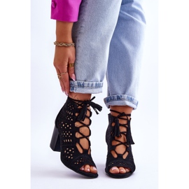 FB1 Openwork Black High Heel Boots Letya 1