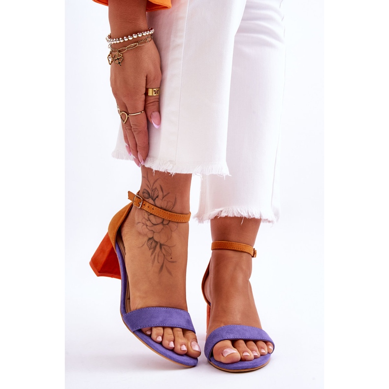 FB1 Purple And Yellow Quincy Suede Low Heel Sandals 1