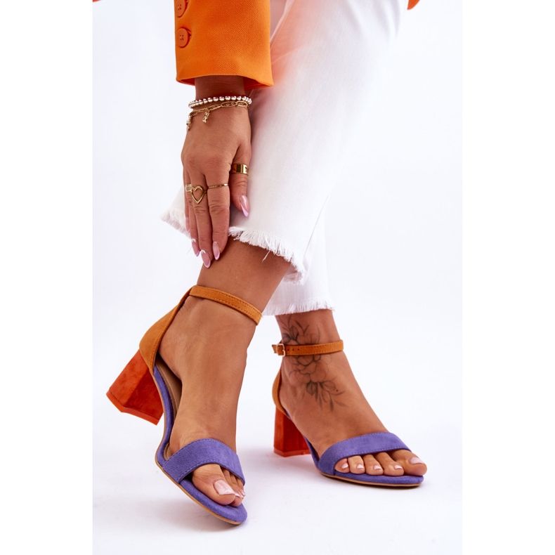 FB1 Purple And Yellow Quincy Suede Low Heel Sandals 2