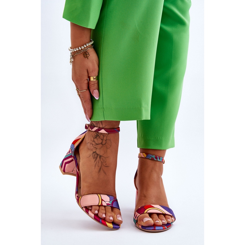 FB1 Purple and Pink Quincy Patterned Low Heel Satin Sandals violet 1