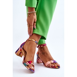 FB1 Purple and Pink Quincy Patterned Low Heel Satin Sandals violet 2