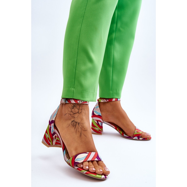 FB1 Beige and Quincy Blue Patterned Low Heel Satin Sandals brown 2