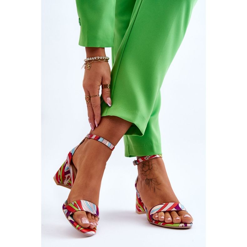 FB1 Beige and Quincy Blue Patterned Low Heel Satin Sandals brown 1