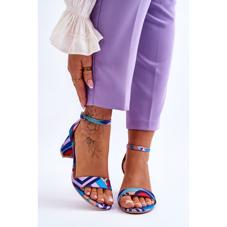 FB1 Purple and Quincy Blue Patterned Low Heel Satin Sandals violet 1