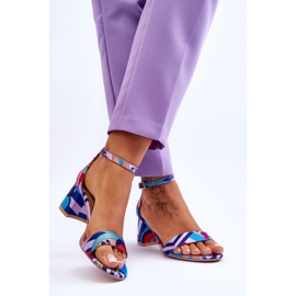 FB1 Purple and Quincy Blue Patterned Low Heel Satin Sandals 2