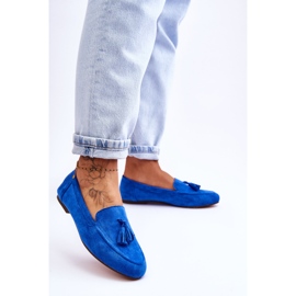 FB1 Suede Classic Fringed Loafers Blue Averil 2
