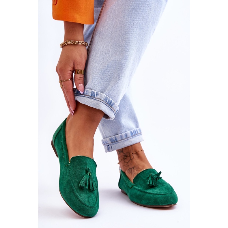 FB1 Suede Classic Loafers With Fringes Green Averil 2