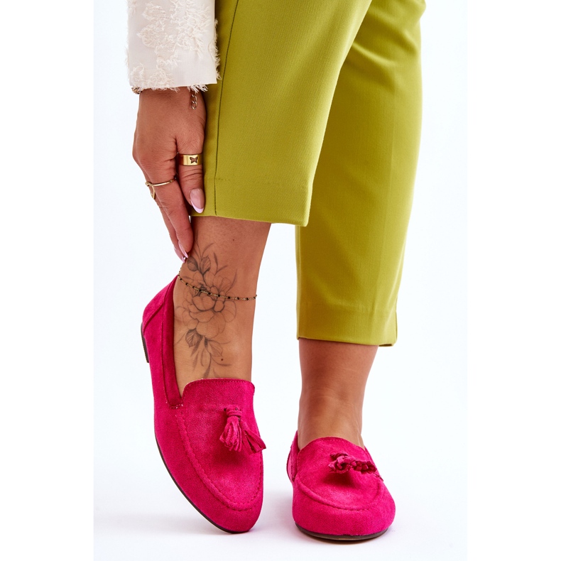 Suede Classic Loafers With Fringes Fuchsia Averil pink 1